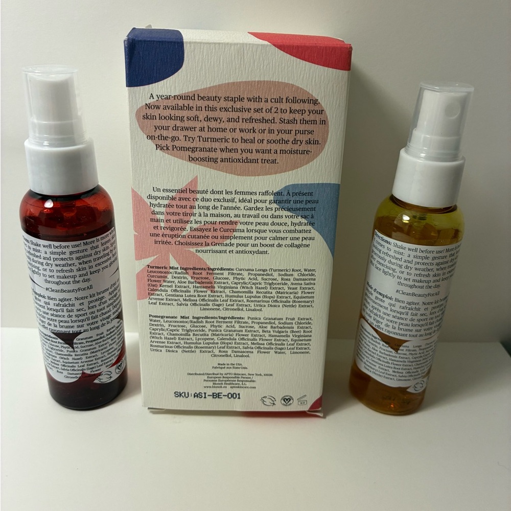 Apto Skincare Summer Mist 2 Pc Set Turmeric & Pomegranate Face Setting Spray LE - Picture 2 of 8